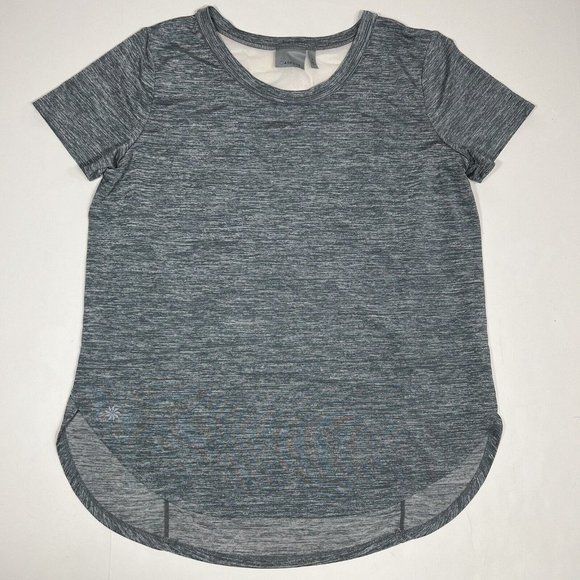 Athleta Utopia Mesh Back Wrap Split Side T-shirt Space Dye Gray Green Women's M - Picture 1 of 3